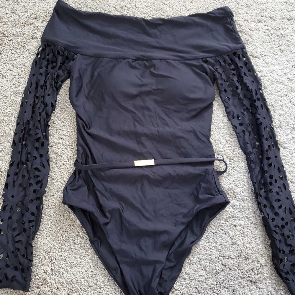 Elegant Black Off-Shoulder One Piece Swimsuit